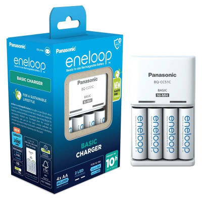 Зарядний пристрій для акумуляторів Panasonic Basic Charger + Eneloop 4AA 2000 mAh New (K-KJ51MCD40E)