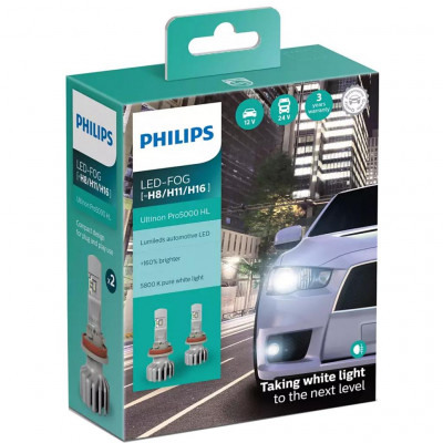 Автолампа Philips Led-Fog H8/Р11/H16 Ultinon Pro5000 +160, 2 шт/комплект (11366U50CWX2)
