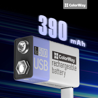Акумулятор Крона USB-С 390 mAh 9V (Li-Polymer) ColorWay (CW-UB9V-06)
