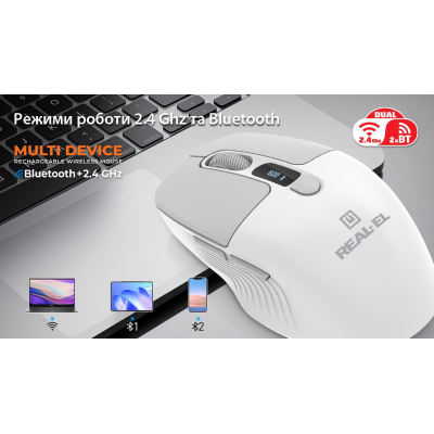 Мишка REAL-EL RM-480W Wireless/Bluetooth White (EL123200050)