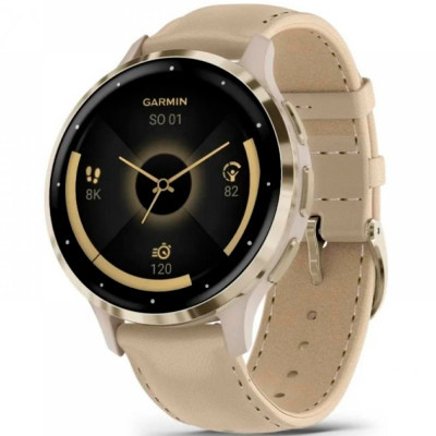 Смарт-годинник Garmin Venu 3S, Fr. Gray + Soft Gold, Leather, GPS (010-02785-55)