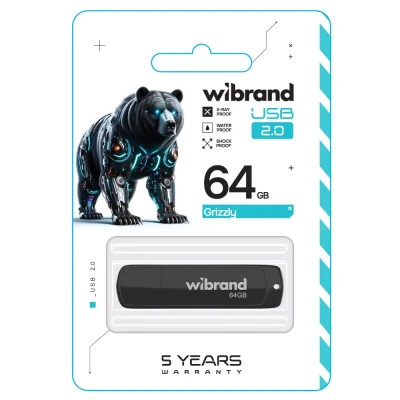 USB флеш накопичувач Wibrand 64GB Grizzly Black USB 2.0 (WI2.0/GR64P3B)