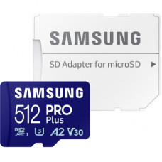 Карта пам'яті Samsung 512 GB microSDXC Pro Plus UHS-I U3 V30 A2 Class 10 + SD-adap (MB-MD512SA/EU)