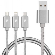 Дата кабель USB 2.0 AM to Lightning + Micro 5P + Type-C 1.5m silver Puridea (L10-Silver)