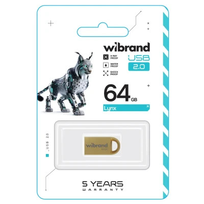 USB флеш накопичувач Wibrand 64GB lynx Gold USB 2.0 (WI2.0/LY64M2G)