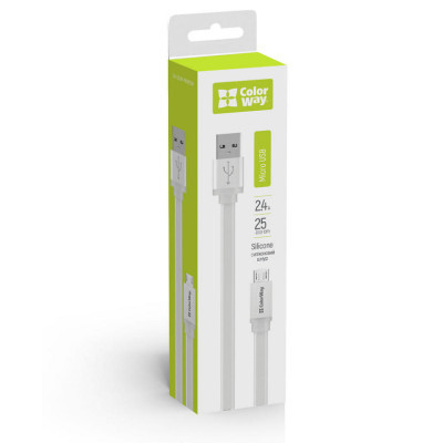 Дата кабель USB 2.0 AM to Micro 5P 0.25m white ColorWay (CW-CBUM-MUM25W)