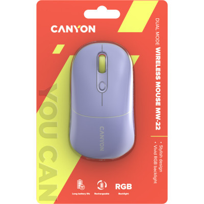 Мишка Canyon MW-22 Dual Band RGB Wireless Mountain Lavender (CNS-CMSW22ML)