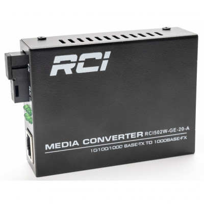 Медіаконвертер RCI 1G, 20km, SC, RJ45, Tx 1310nm standart size metal case (RCI502W-GE-20-A)