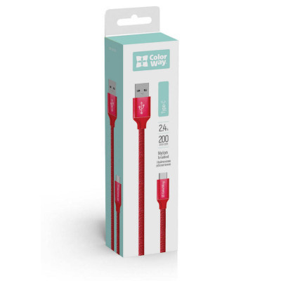 Дата кабель USB 2.0 AM to Type-C 2.0m red ColorWay (CW-CBUC008-RD)