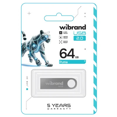 USB флеш накопичувач Wibrand 64GB Puma Silver USB 2.0 (WI2.0/PU64U1S)