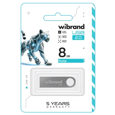 USB флеш накопичувач Wibrand 8GB Puma Silver USB 2.0 (WI2.0/PU8U1S)