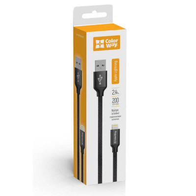 Дата кабель USB 2.0 AM to Lightning 2.0m black ColorWay (CW-CBUL007-BK)