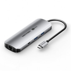 Концентратор Vention USB 3.1 Type-C to HDMI 4K60Hz/USB 3.0x2/RJ45/SD/TF/3.5mm/PD 100W Hub 9-in-1 (TQMHB)