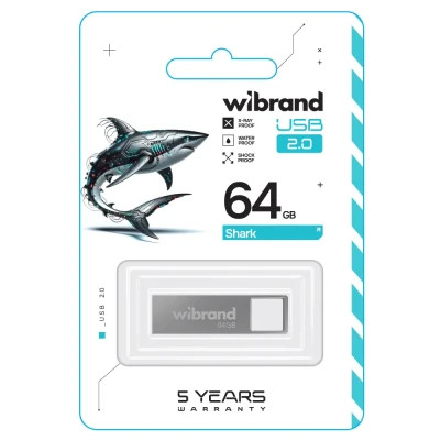 USB флеш накопичувач Wibrand 64GB Shark Silver USB 2.0 (WI2.0/SH64U4S)