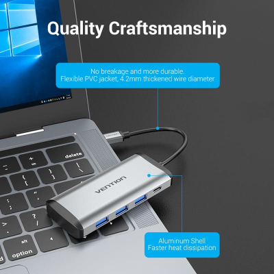 Концентратор Vention USB 3.1 Type-C to 3хUSB 3.0/TF/SD/PD 87W 6-in-1 (TGRHB)