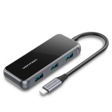 Концентратор Vention USB 3.1 Type-C to 4хUSB 3.0/PD 87W 5-in-1 Gray Mirrored Surface (TFDHB)