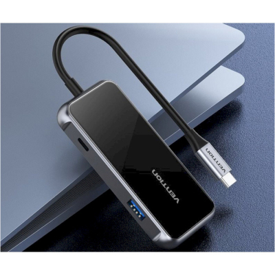 Концентратор Vention USB 3.1 Type-C to 4хUSB 3.0/PD 87W 5-in-1 Gray Mirrored Surface (TFDHB)