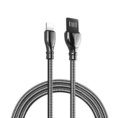 Дата кабель USB 2.0 AM to Lightning 1.0m metal spring black ColorWay (CW-CBUL013-BK)