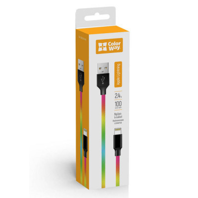 Дата кабель USB 2.0 AM to Lightning 1.0m multicolor ColorWay (CW-CBUL016-MC)