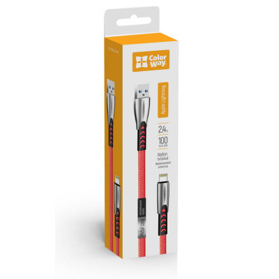 Дата кабель USB 2.0 AM to Lightning 1.0m zinc alloy red ColorWay (CW-CBUL010-RD)