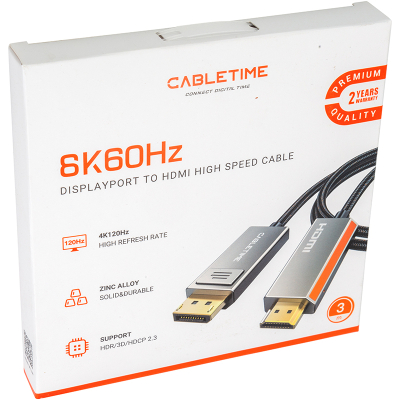 Кабель мультимедійний DisplayPort to HDMI 3.0m Cabletime (CA914081)