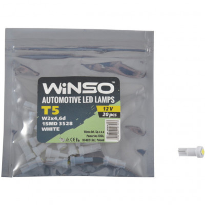 Автолампа Winso SMD T5 W2x4.6d 1LED 3528 white (127410)