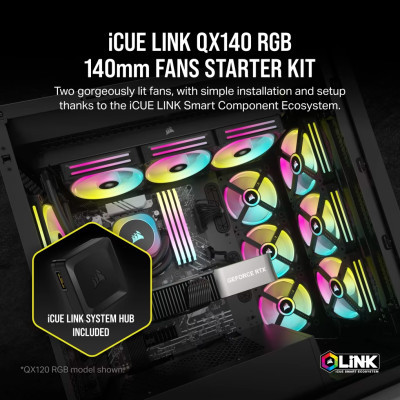 Кулер до корпусу Corsair iCUE Link QX140 RGB PWM PC Fans Starter Kit with iCUE LINK System Hub (CO-9051004-WW)