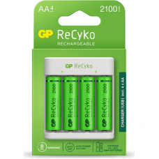 Зарядний пристрій для акумуляторів Gp ReCyko 4-Slot E411 USB Charger (w/ 4's 2100mAh AA Batteries) (GPE411 210AAHCN-2B4)