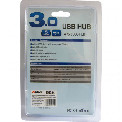 Концентратор Maiwo USB 3.1 Type-C - 4 port USB 3.0 Type-А, cable 30 cm (KH304)