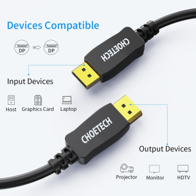 Кабель мультимедійний Display Port to Display Port 2.0m V1.4 8K 60Hz Choetech (XDD01-BK)