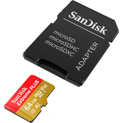 Карта пам'яті SanDisk 64GB microSD class 10 V30 Extreme PLUS (SDSQXBU-064G-GN6MA)