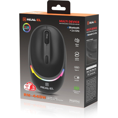 Мишка REAL-EL RM-440W Wireless/Bluetooth Black (EL123200045)