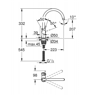 Змішувач Grohe BauClassic OHM sink C-spout (31234001)