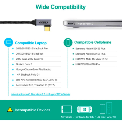 Кабель мультимедійний USB-C to HDMI 1.8m USB 3.1 L-type 4K60Hz Choetech (XCH-1803)