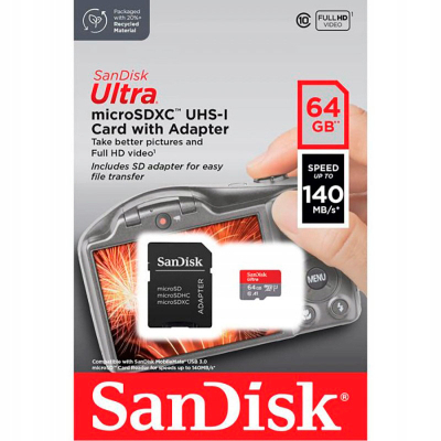 Карта пам'яті SanDisk 64GB microSD Class 10 A1 R-140 (SDSQUAB-064G-GN6IA)