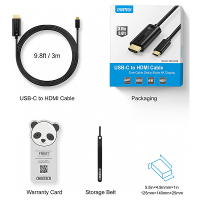 Кабель мультимедійний USB-C to HDMI 3.0m USB 3.1 Thunderbolt 3 Choetech (XCH-0030)