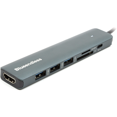 Концентратор USB Type-C to HDMI, 3x USB Type-A, SD, TF, USB Type-C PD100W PowerPlant (CA913848)