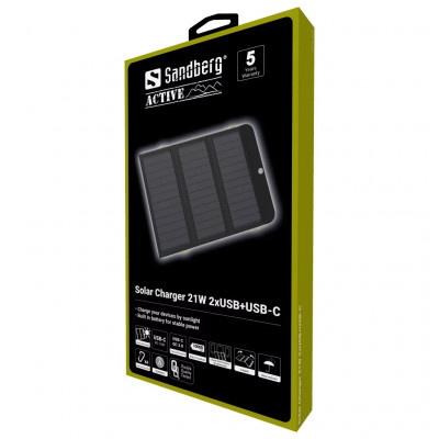 Батарея універсальна Sandberg 10000mAh, Solar Charger 21W, PD/18W, QC/3.0, USB-C, USB-A*2 (420-55)