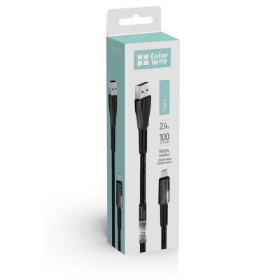 Дата кабель USB 2.0 AM to Type-C 1.0m zinc alloy + led black ColorWay (CW-CBUC035-BK)
