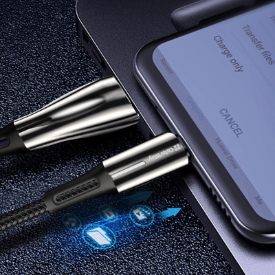 Дата кабель USB 2.0 AM to Type-C 1.0m zinc alloy + led black ColorWay (CW-CBUC035-BK)