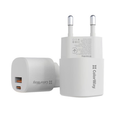 Зарядний пристрій ColorWay GaN PD Port USB PPS (Type-C PD + USB QC3.0) (33W) white (CW-CHS043PD-WT)