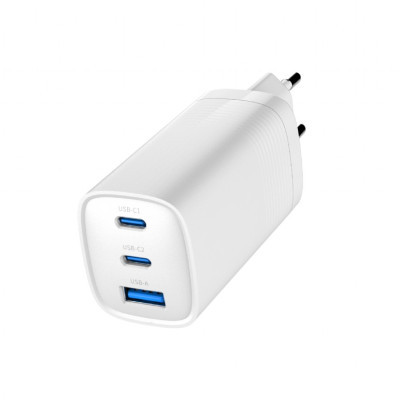 Зарядний пристрій Gembird USB-A + 2xType-C (PD18W + QC3.0 27W) white (TA-UC-PDQC65-01-W)