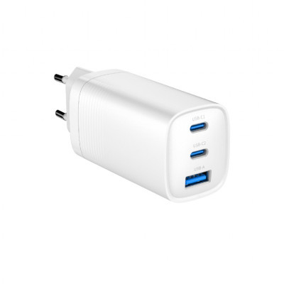 Зарядний пристрій Gembird USB-A + 2xType-C (PD18W + QC3.0 27W) white (TA-UC-PDQC65-01-W)