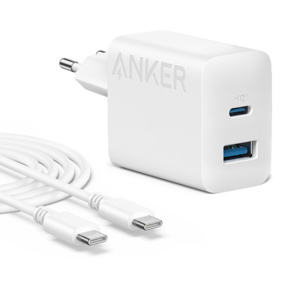 Зарядний пристрій Anker PowerPort 312 - 20W USB-C USB-A + USB-C cable White (B2348G21)