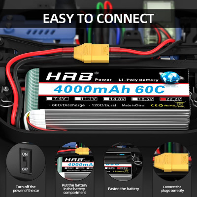 Акумулятор для FPV дрона HRB_ Lipo 6s 22.2V 4000mAh 60C Battery XT60 Plug (HR-4000MAH-6S-60C-XT60)