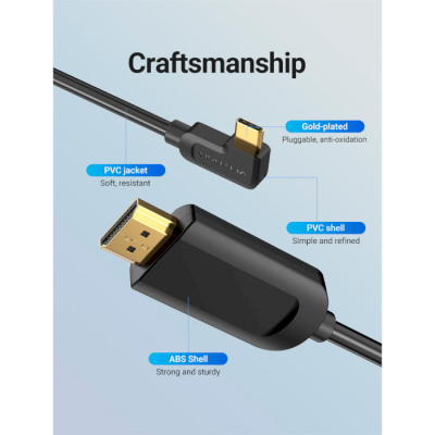 Кабель мультимедійний USB-C 3.1 to HDMI 1.5m 90° 4K 60 Гц PVC Black Vention (CGVBG)