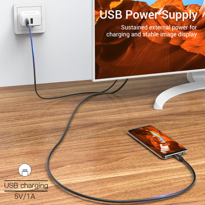 Кабель мультимедійний USB-C 3.1 to HDMI 1.5m v.2.0 4K 60Hz USB Power Supply black Vention (CGTBG)