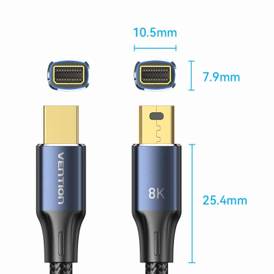 Кабель мультимедійний Mini DisplayPort to Mini DisplayPort 2.0m V1.4 8K 60Hz 32.4Gbps Blue Aluminum Alloy Vention (HCGLH)