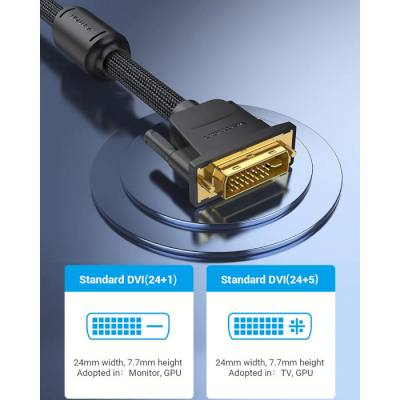 Кабель мультимедійний DVI to DVI 24+1pin 3.0m 2K 60Hz ferrite Vention (EAEBI)