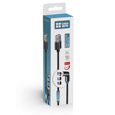Дата кабель USB 2.0 AM to Lightning + Micro 5P + Type-C 1.0m Magnetic Ro ColorWay (CW-CBUU037-BK)